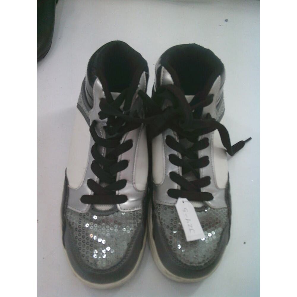 Dance Hip Hop Shoes Gia Mia Adult 6M High Tops Leather Silver Sparkle Sneakers